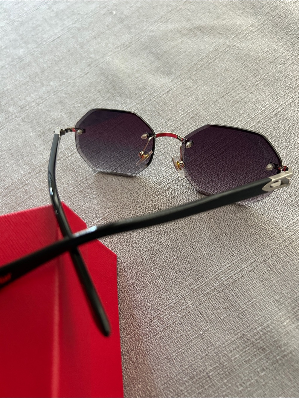 Cartier Women's Rimless Octagon Sunglasses in Dark Gray - Picture 4 of 4